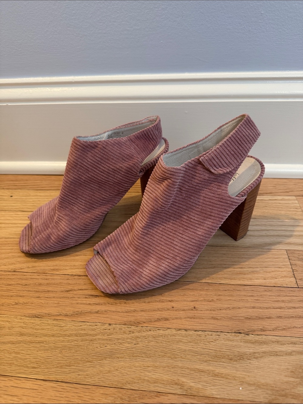 Jeffrey Campbell Pink Corduroy Open-Toe Block Heel Shootie Mules